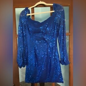 Blue Sequin Long-Sleeve Mini Dress